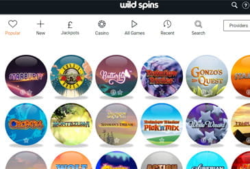 Popular games available at Wild Spins online casino.