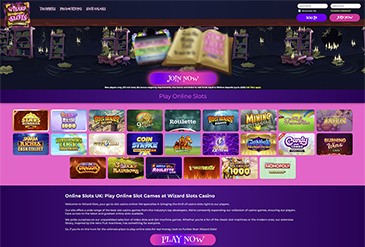 Homepage of Wizard Slots Casino