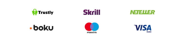 Payment methods including Trustly, Skrill, Neteller, Boku, Maestro, Visa Debit