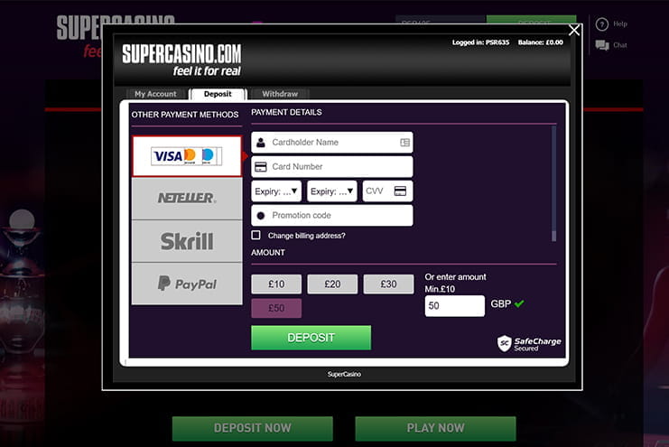 Payment Options of SuperCasino