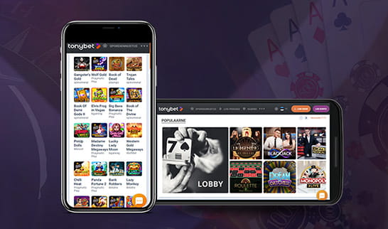 An image of mobile devices playing TonyBet games.
