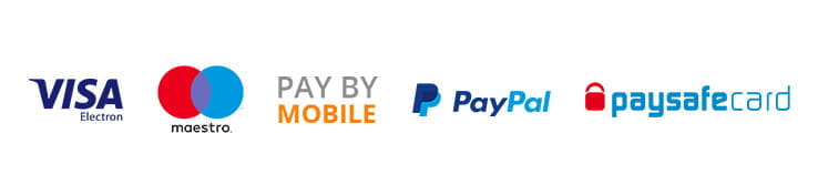 sections with different payment methods including Maestro, Visa Electron, Paysafecard, Pay by Mobile, PayPal