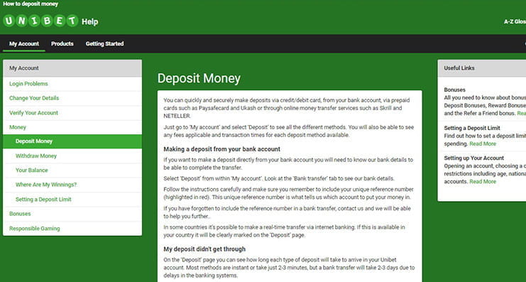 Payment Options of Unibet