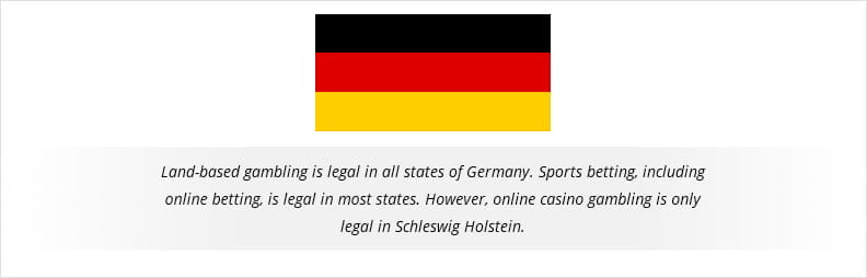 The legal status of different gambling activities in different states of Germany.