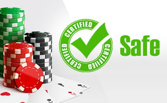 A 'Certified Safe' stamp on a stack of gambling chips.