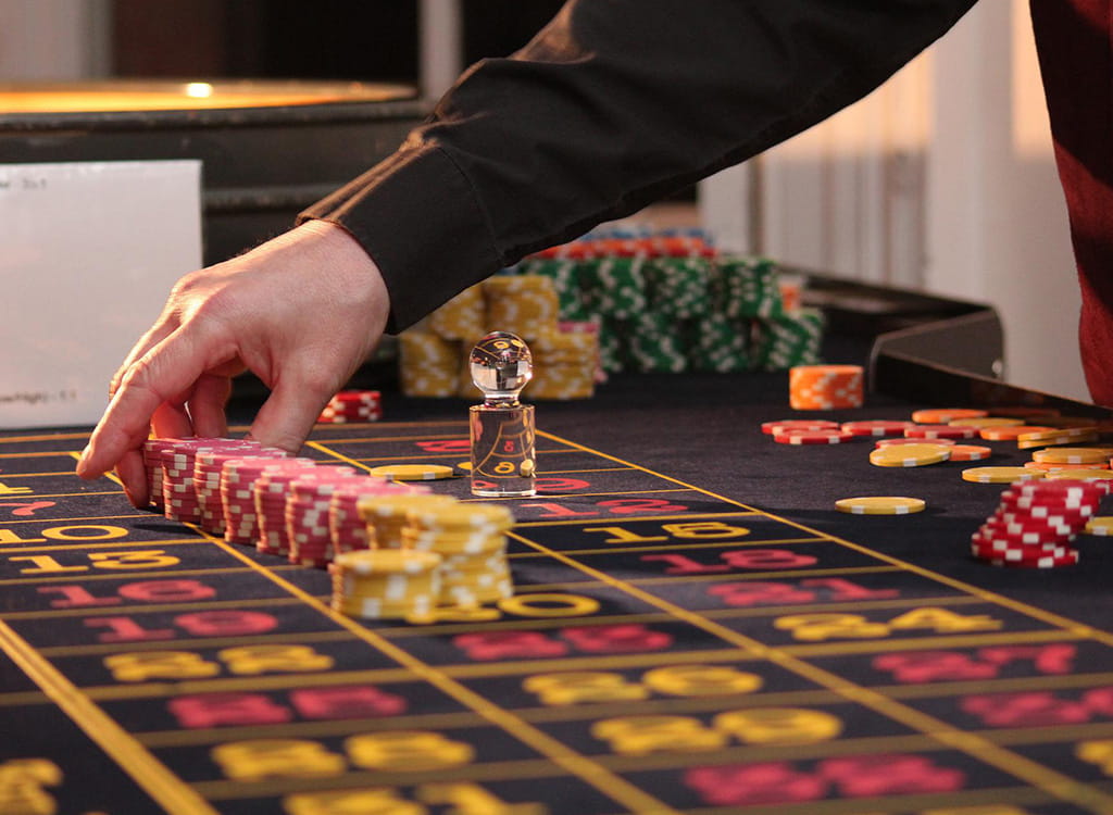 Roulette chips on casino table