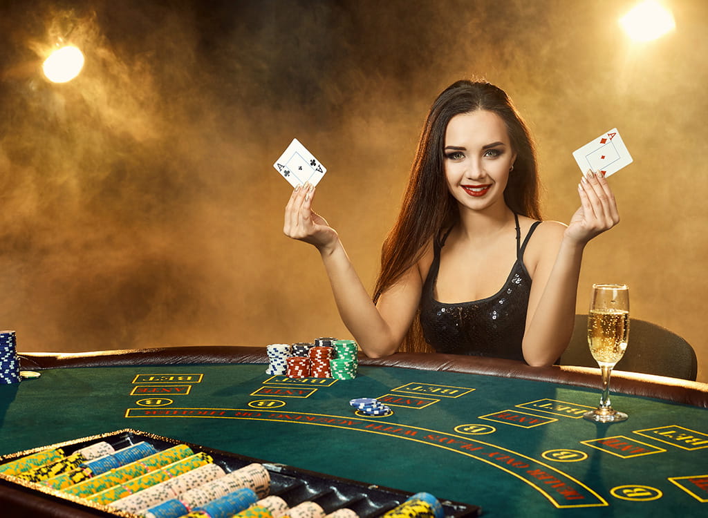 Young Woman Playing Poker