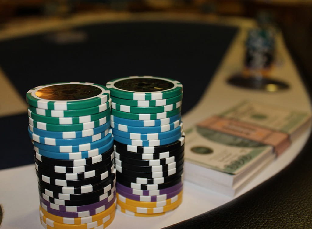 A Poker Table with Poker Chips 