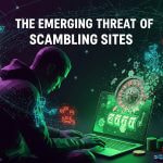 Hacker using laptop with roulette and slot graphics highlighting the emerging threat of scambling sites.