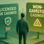 Person choosing between Licensed UK Casinos and Non-GamStop Casinos.